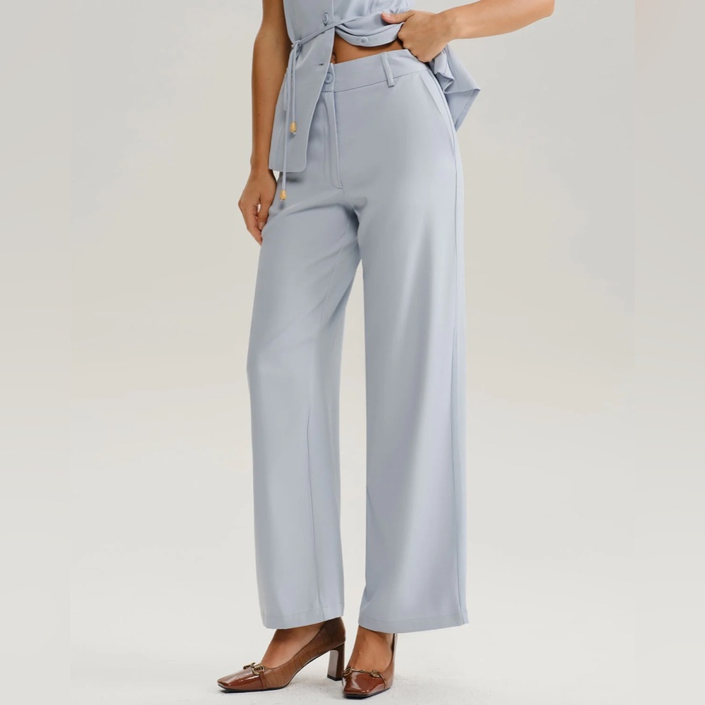Blue Natural Waisted Straight Pants